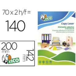 ETIQUETA ADHESIVA TICO NARANJA FLUOR PERMANENTE FSC LASER/INKJET/FOTOCOPIA 200X142 MM CAJA DE 140 UNIDADES