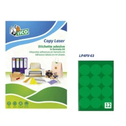 ETIQUETA ADHESIVA TICO VERDE FLUOR PERMANENTE FSC LASER/ INKJET/FOTOCOPIA REDONDA 63,5 MM CAJA DE 840 UNIDADES