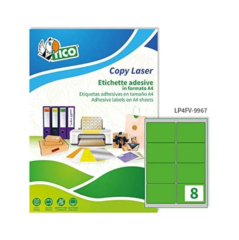 ETIQUETA ADHESIVA TICO VERDE FLUOR PERMANENTE FSC LASER/ INKJET/FOTOCOPIA 99,1X34 MM CAJA DE 1120 UNIDADES