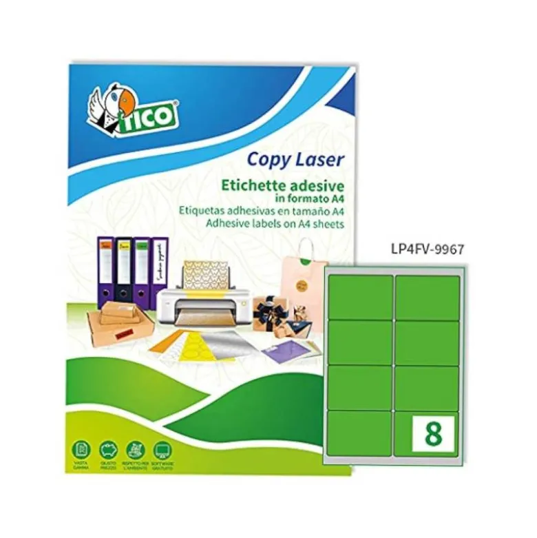 ETIQUETA ADHESIVA TICO VERDE FLUOR PERMANENTE FSC LASER/ INKJET/FOTOCOPIA 99,1X67,7 MM CAJA DE 560 UNIDADES