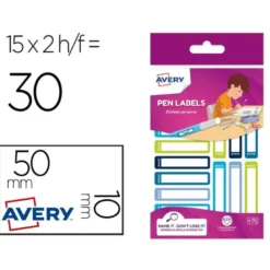 ETIQUETA AVERY PARA BOLIGRAFOS Y LAPICES AZUL Y VERDE 50X10 MM BLISTER DE 30 UNIDADES
