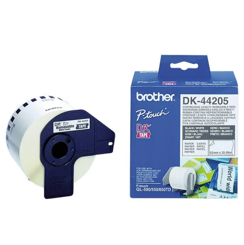 Etiqueta brother dk44205 cinta papel continuo adhesiva removible blanca 62x30,48 mt