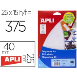 ETIQUETA ADHESIVA APLI BLANCA 25X40 MM SOBRE 375 UNIDADES