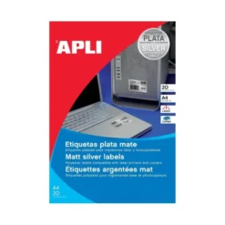 Etiqueta adhesiva marca Apli 10071 metalizada 210x297 mm caja 20 hojas con 20