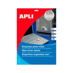 Etiqueta adhesiva marca Apli 10071 metalizada 210x297 mm caja 20 hojas con 20