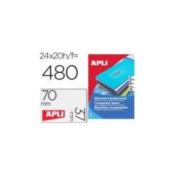 Etiqueta adhesiva marca Apli 1224 transparentes 70x37 mm caja 20 hojas con 480