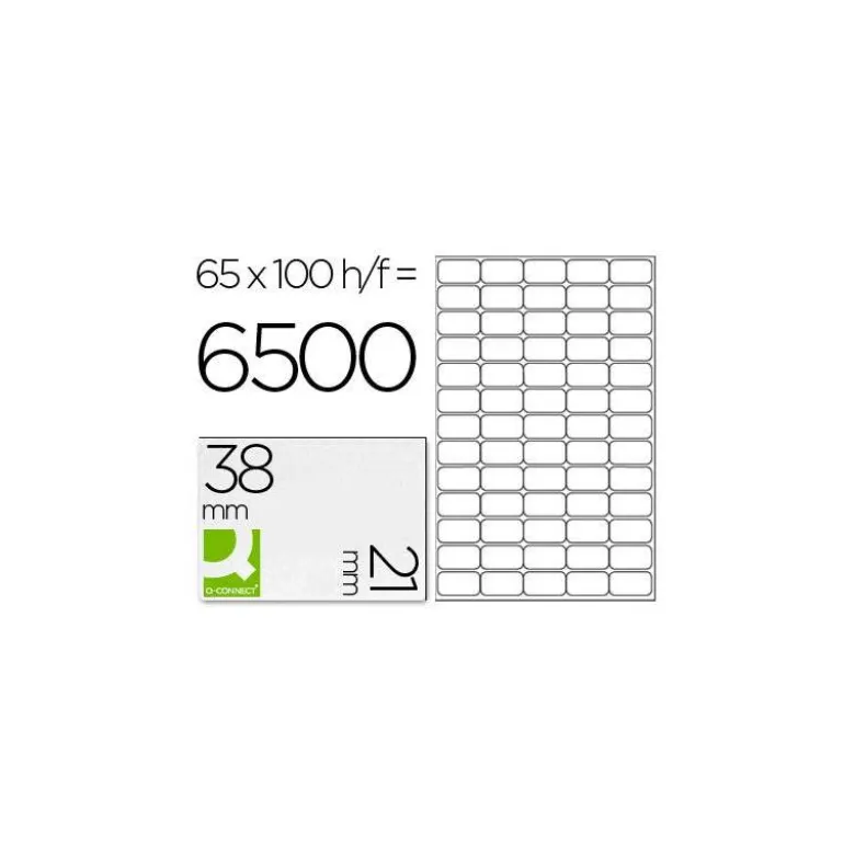 Etiqueta adhesiva Q-Connect kf01581 tamaño 38,1x21,2mm fotocopiadora laser ink-jet. Caja100 hojas A4.