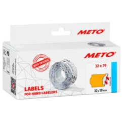 ETIQUETAS METO NARANJA FLUOR 32X19 MM TROQUELADAS ADHESIVO PERMANENTE ROLLO DE 1000 UNIDADES