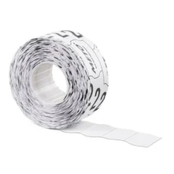 ETIQUETAS METO ONDULADAS 26X12 MM BLANCA LISA ADHESIVO REMOVIBLE ROLLO DE 1000 UNIDADES