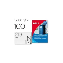 Etiquetas adhesivas marca Apli 12121 tamaño 210x297 mm poliéster impresión laser