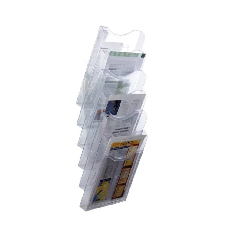 EXPOSITOR MURAL ARCHIVO 2000 DE PARED 6 BANDEJAS DIN A4 TRANSPARENTE 155X239X665 MM SEPARADORES MOVILES AJUSTABLES
