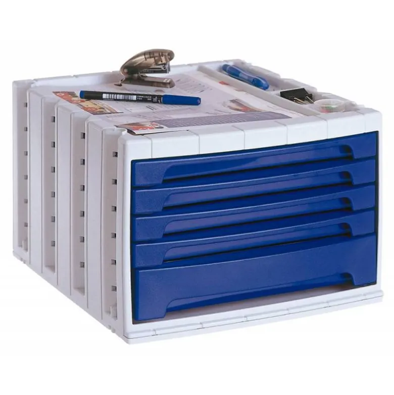 Fichero cajones de sobremesa q-connect 305x370x215 mm bandeja organizadora superior 5 cajones azul opaco