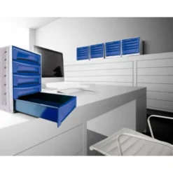 Fichero cajones de sobremesa q-connect 305x370x215 mm bandeja organizadora superior 5 cajones azul opaco