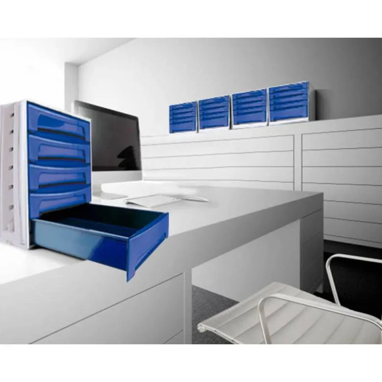 Fichero cajones de sobremesa q-connect 305x370x215 mm bandeja organizadora superior 5 cajones azul opaco