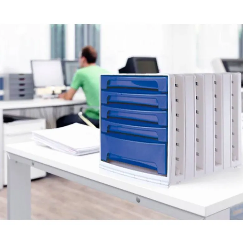 Fichero cajones de sobremesa q-connect 305x370x215 mm bandeja organizadora superior 5 cajones azul opaco