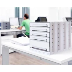 Fichero cajones de sobremesa q-connect 305x370x215 mm bandeja organizadora superior 5 cajones gris opaco