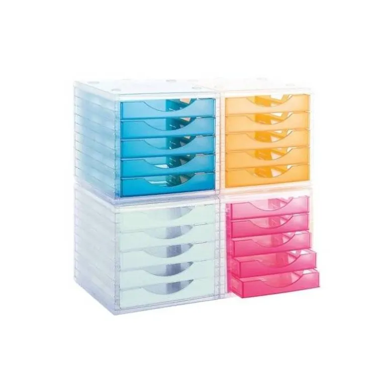 FICHERO CAJONES DE SOBREMESA ARCHIVO 2000 APILABLE 5 CAJONES FUCSIA TRANSLUCIDO 260X270X340 MM