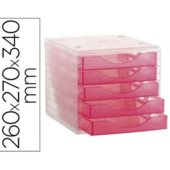 FICHERO CAJONES DE SOBREMESA ARCHIVO 2000 APILABLE 5 CAJONES FUCSIA TRANSLUCIDO 260X270X340 MM