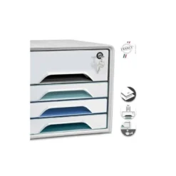 FICHERO CAJONES DE SOBREMESA CEP SMOOVE SECURE CON CERRADURA 4 CAJONES COLOR BLANCO/NEGRO 288X360X270 MM