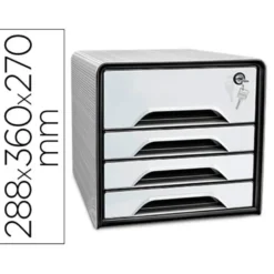 FICHERO CAJONES DE SOBREMESA CEP SMOOVE SECURE CON CERRADURA 4 CAJONES COLOR BLANCO/NEGRO 288X360X270 MM