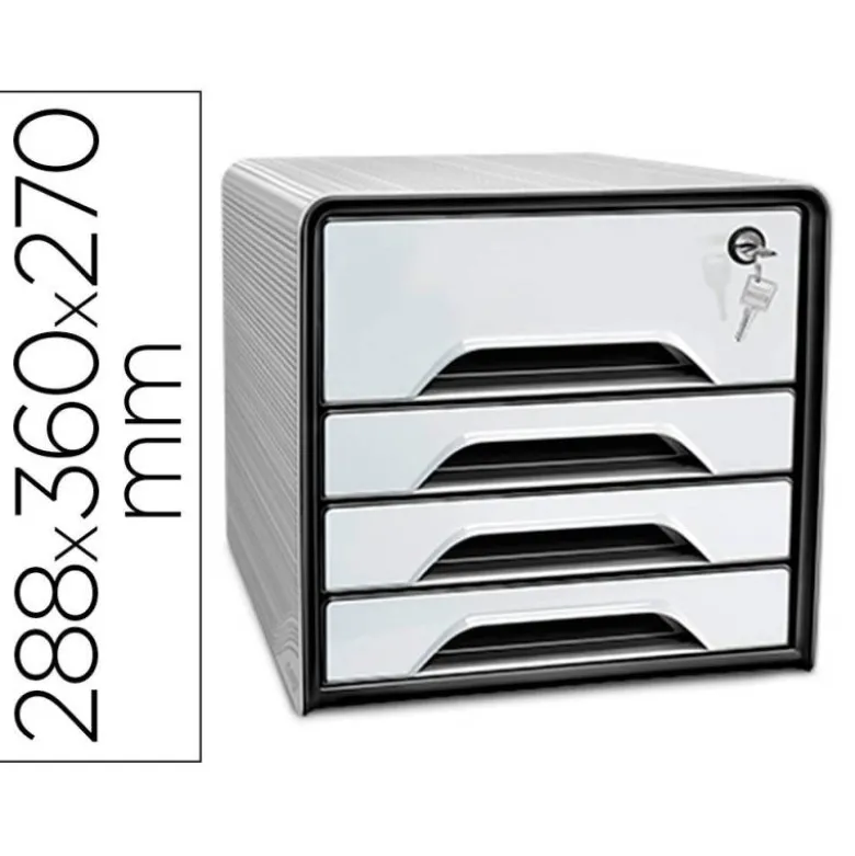 FICHERO CAJONES DE SOBREMESA CEP SMOOVE SECURE CON CERRADURA 4 CAJONES COLOR BLANCO/NEGRO 288X360X270 MM