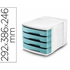 FICHERO CAJONES DE SOBREMESA CEP PROTECT ANTIBACTERIANO 4 CAJONES COLOR BLANCO/VERDE AGUA 292X386X246 MM