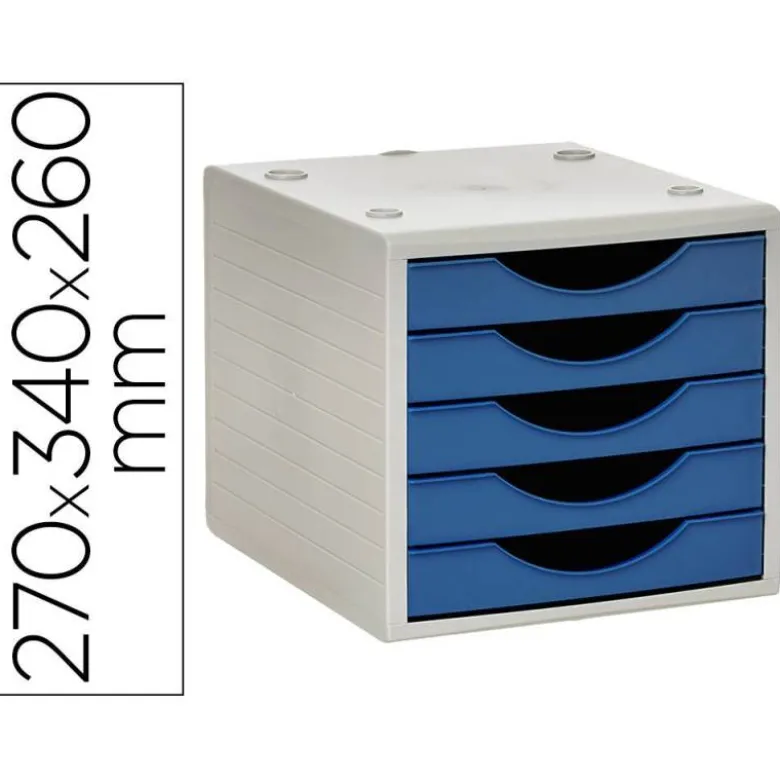 FICHERO CAJONES DE SOBREMESA Q-CONNECT 5 CAJONES COLOR AZUL OPACO 270X340X260 MM