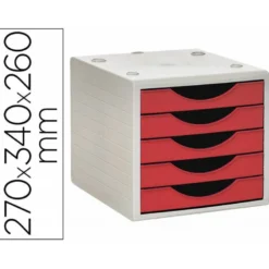 FICHERO CAJONES DE SOBREMESA Q-CONNECT 5 CAJONES COLOR ROJO OPACO 270X340X260 MM