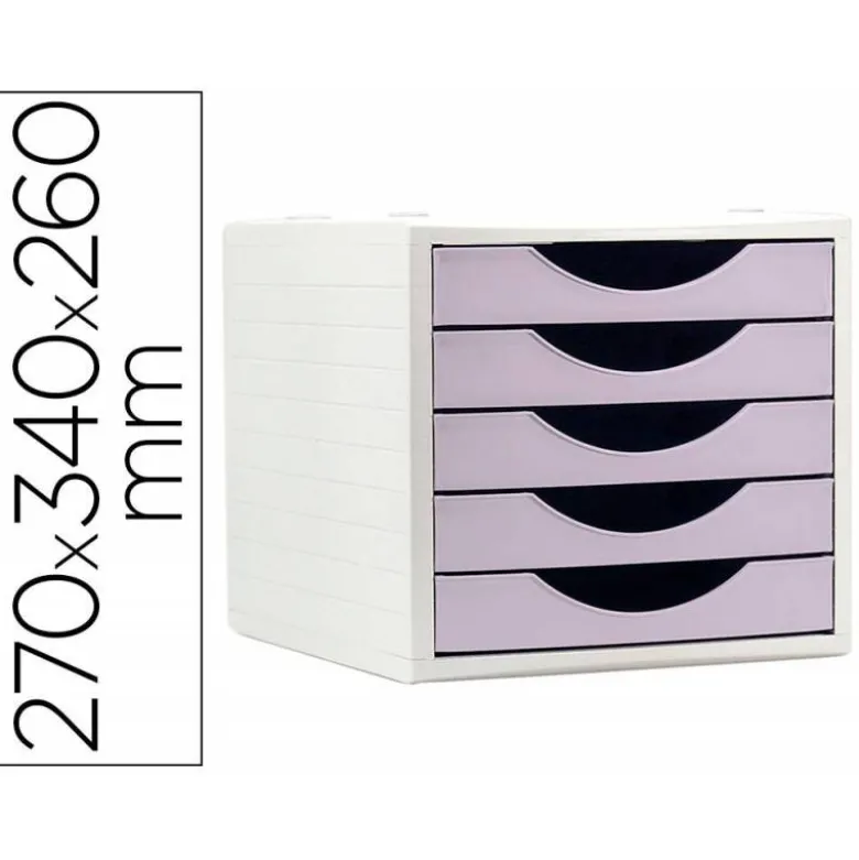 FICHERO CAJONES DE SOBREMESA Q-CONNECT 5 CAJONES COLOR LAVANDA PASTEL 270X340X260 MM