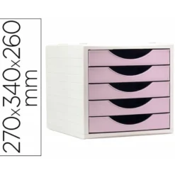 FICHERO CAJONES DE SOBREMESA Q-CONNECT 5 CAJONES COLOR ROSA PASTEL 270X340X260 MM