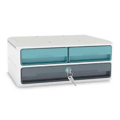 FICHERO CAJONES DE SOBREMESA CEP MOOV UP RECICLADO 80% CON CERRADURA 3 CAJONES COLOR AZUL/GRIS 275X369X146 MM