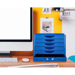 FICHERO CAJONES DE SOBREMESA Q-CONNECT BANDEJA ORGANIZADORA SUPERIOR 6 CAJONES COLOR AZUL OPACO