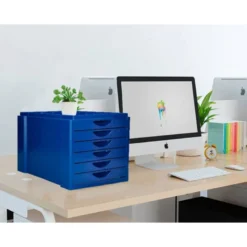 FICHERO CAJONES DE SOBREMESA Q-CONNECT BANDEJA ORGANIZADORA SUPERIOR 6 CAJONES COLOR AZUL OPACO