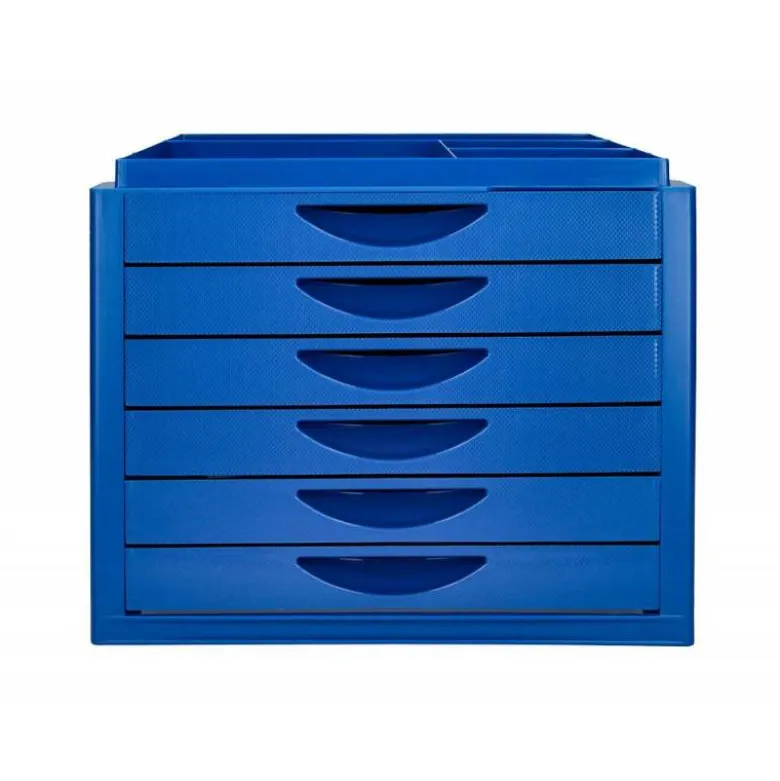 FICHERO CAJONES DE SOBREMESA Q-CONNECT BANDEJA ORGANIZADORA SUPERIOR 6 CAJONES COLOR AZUL OPACO