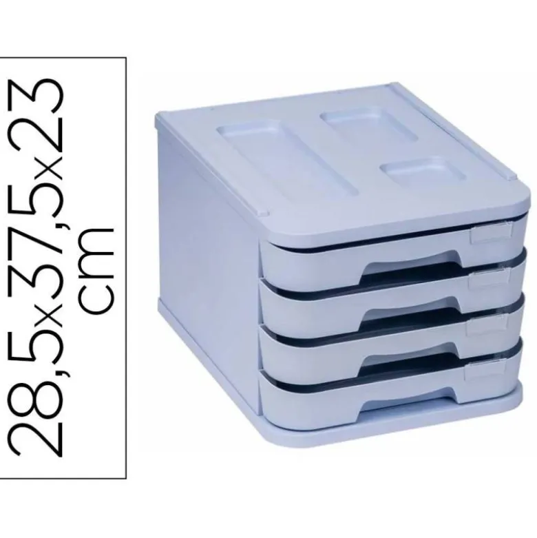 FICHERO CAJONES DE SOBREMESA FAIBO PLASTICO 100% RECICLABLE 4 CAJONES AZUL PASTEL 28,5X37,5X23 CM