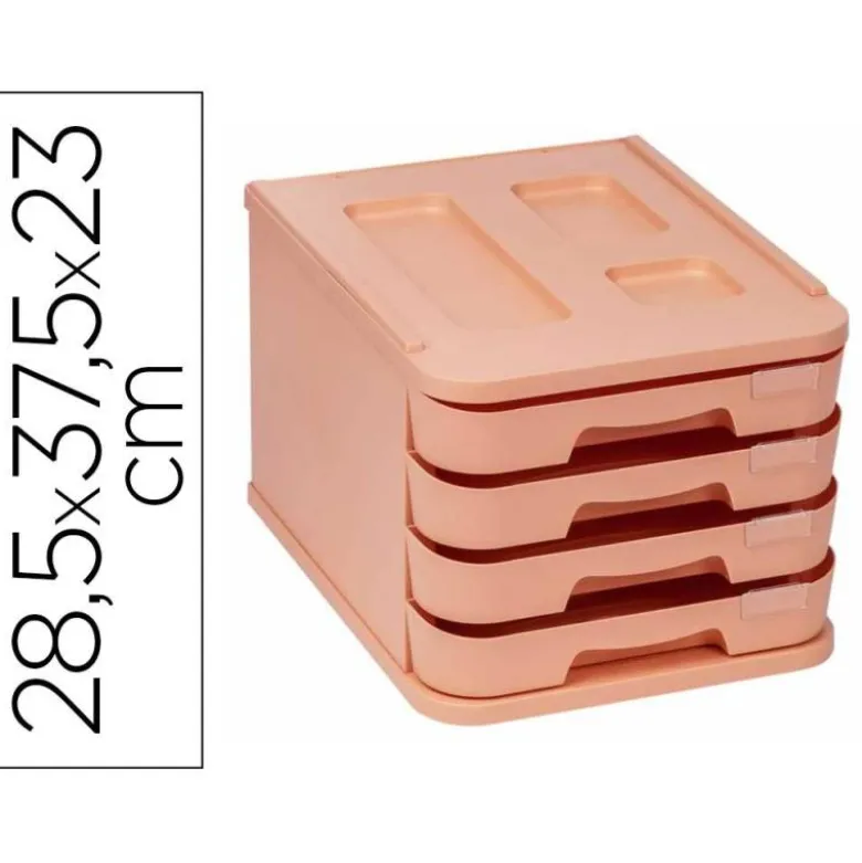FICHERO CAJONES DE SOBREMESA FAIBO PLASTICO 100% RECICLABLE 4 CAJONES NARANJA PASTEL 28,5X37,5X23 CM