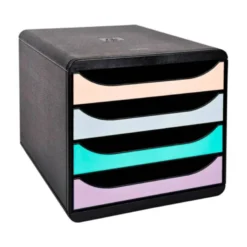 FICHERO DE CAJONES SOBREMESA EXACOMPTA BIG-BOX AQUAREL NEGRO 4 CAJONES COLORES PASTEL GLOSSY