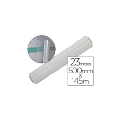 Film extensible Q-connect manual ancho 500 mm largo 145 mt espesor 23 micras transparente