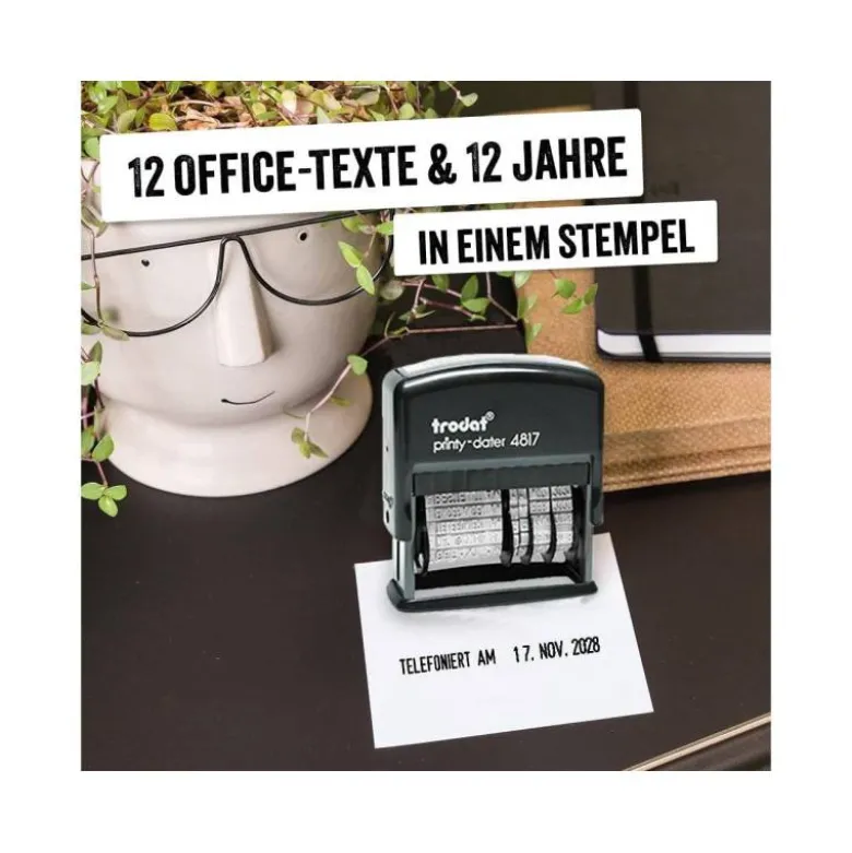 Formulario Trodat con fechador. 12 textos entintaje automatico 4 mm.