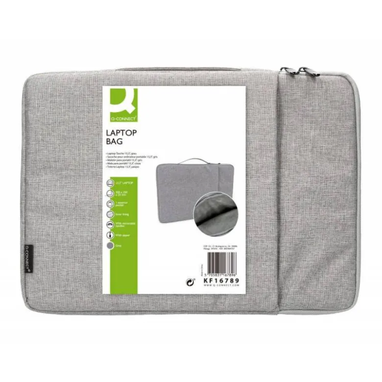 FUNDA PARA PORTATIL Q-CONNECT 13,3" CON ASA 1 BOLSILLO EXTERIOR CON CREMALLERA COLOR GRIS 350X250X25 MM