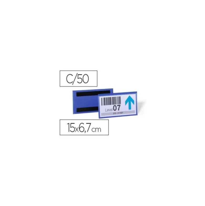 FUNDA DURABLE MAGNETICA 150X67 MM PLASTICO AZUL VENTANA TRANSPARENTE PACK DE 50 UNIDADES