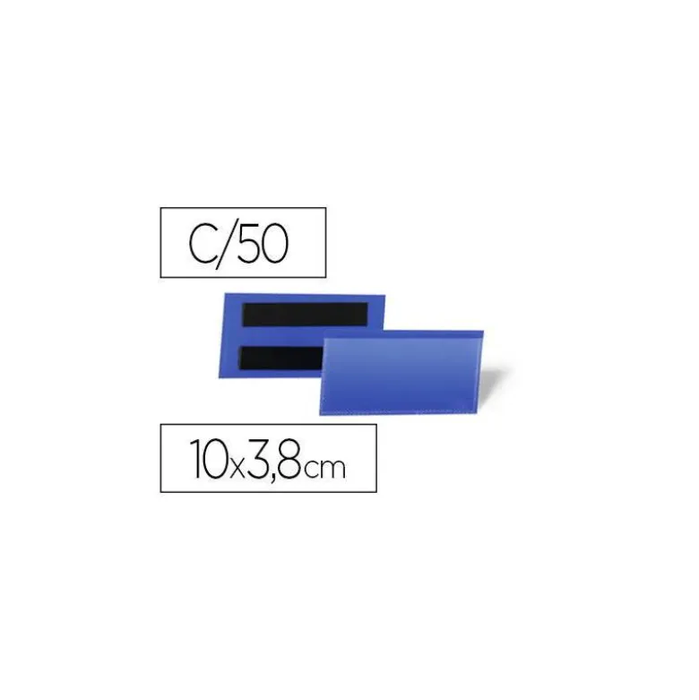 FUNDA DURABLE MAGNETICA 100X38 MM PLASTICO AZUL VENTANA TRANSPARENTE PACK DE 50 UNIDADES
