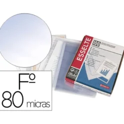 FUNDA MULTITALADRO ESSELTE FOLIO PVC CRISTAL 80 MC CON REFUERZO CAJA DE 100 UNIDADES