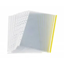 Funda Multitaladro Q-Connect Din A4 70 MC Cristal con Borde Amarillo Bolsa de 10 unidades