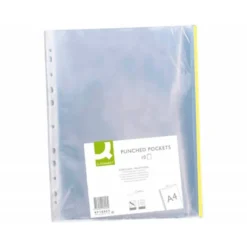 Funda Multitaladro Q-Connect Din A4 70 MC Cristal con Borde Amarillo Bolsa de 10 unidades