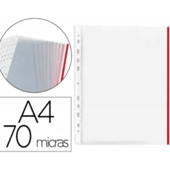 Funda Multitaladro Q-Connect Din A4 70 MC Cristal con Borde Rojo Bolsa 10 unidades