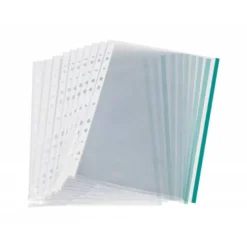 Funda Multitaladro Q-Connect Din A4 70 MC Cristal con Borde Verde Bolsa 10 unidades