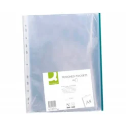 Funda Multitaladro Q-Connect Din A4 70 MC Cristal con Borde Verde Bolsa 10 unidades