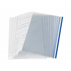 Funda Multitaladro Q-Connect Din A4 70 MC Cristal con Borde Azul Bolsa 10 unidades