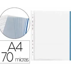 Funda Multitaladro Q-Connect Din A4 70 MC Cristal con Borde Azul Bolsa 10 unidades